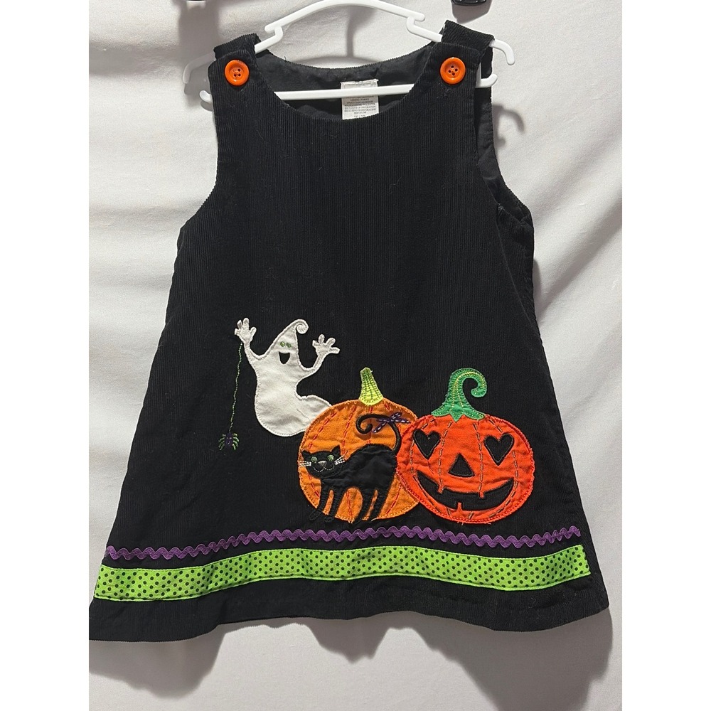 Halloween Black Corduroy Jumper Dress Ghost Pumpkin Cat 2T